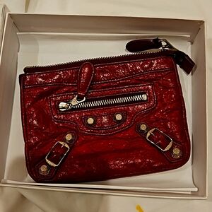 Balenciaga Agneau Silver Hardware M Porte-Monnaie Coin Purse Rouge Cerise